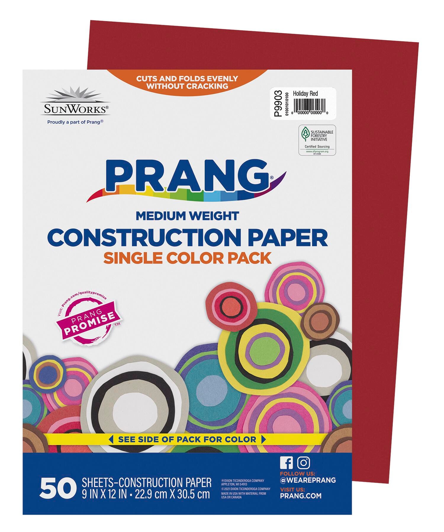Prang Medium Weight Construction Paper, 9 x 12 Inches, Holiday Red, 50 Sheets 201187